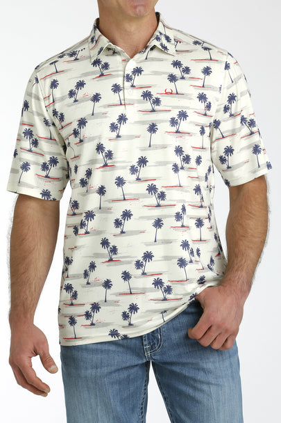 ARENAFLEX CREAM & NAVY PALMS - MENS POLO - MTK1865026
