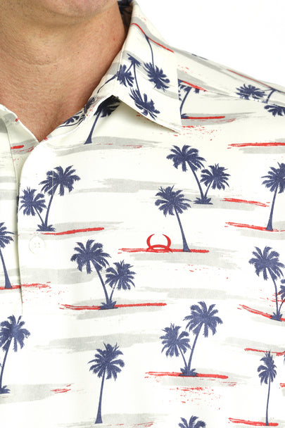ARENAFLEX CREAM & NAVY PALMS - MENS POLO - MTK1865026