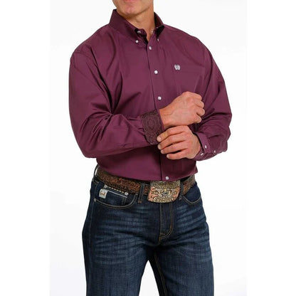 Men's Sangria Purple Button Down Western Long Sleeve Shirt - MTW1105484
