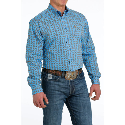 Men's Geometric Blue Button Down Shirt MTW1105539