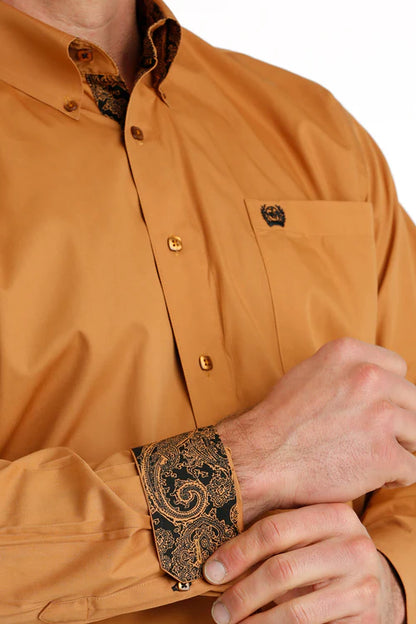 Men's Solid Gold Button Down Shirt - MTW1105666