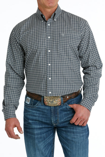 Men's CINCH Navy Geometric Print Shirt - MTW1105696