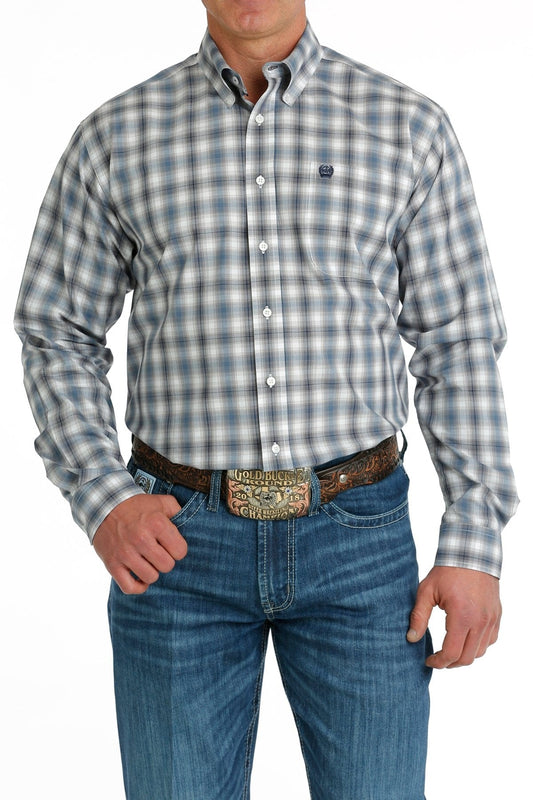Men's White Plaid Button Down Shirt - MTW1105697