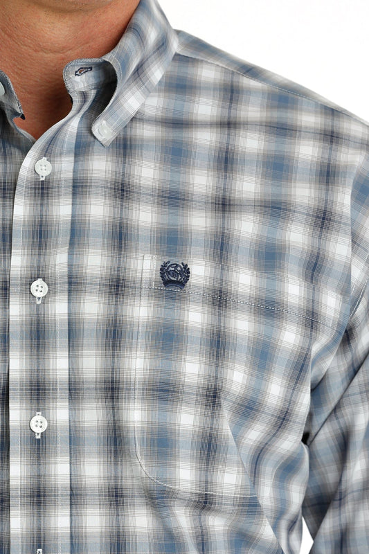 Men's White Plaid Button Down Shirt - MTW1105697
