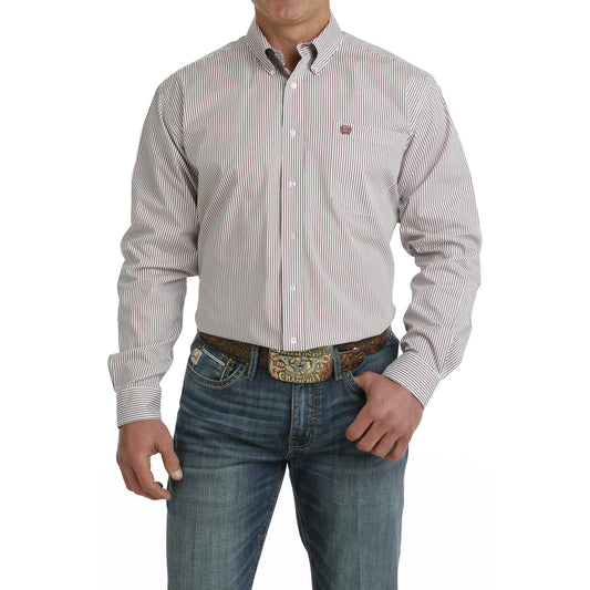 Men's Striped Print Long Sleeve Button-Down Western Shirt - MTW1105711
