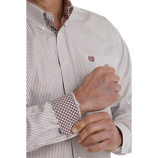 Men's Striped Print Long Sleeve Button-Down Western Shirt - MTW1105711