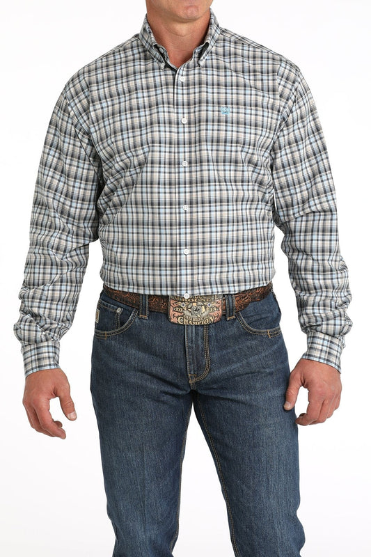 Men's Blue Plaid Button Down Shirt - MTW1105800