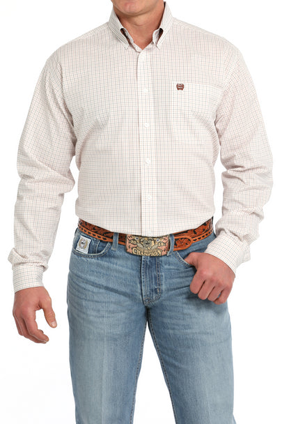 Men's CINCH Long Sleeve White Plaid Shirt - MTW1105834