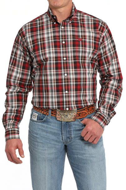 Men's Long Sleeve Plaid Button Down Shirt - Red/Black - MTW1105838