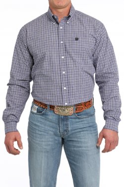 Men's Plaid Button-Down Western Shirt - Purple - MTW1105851