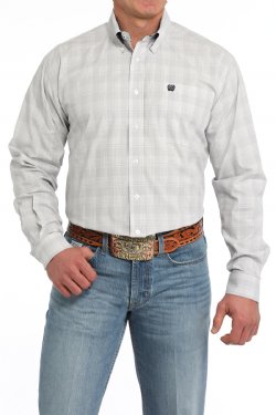 Men's Plaid Button-Down Western Shirt - White - MTW1105858