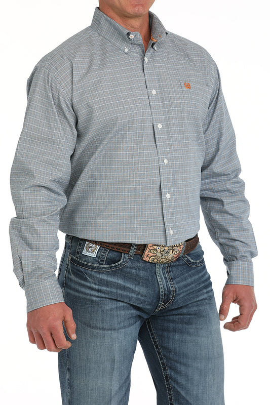 Men's White/Blue Plaid Button-Down Shirt - Blue