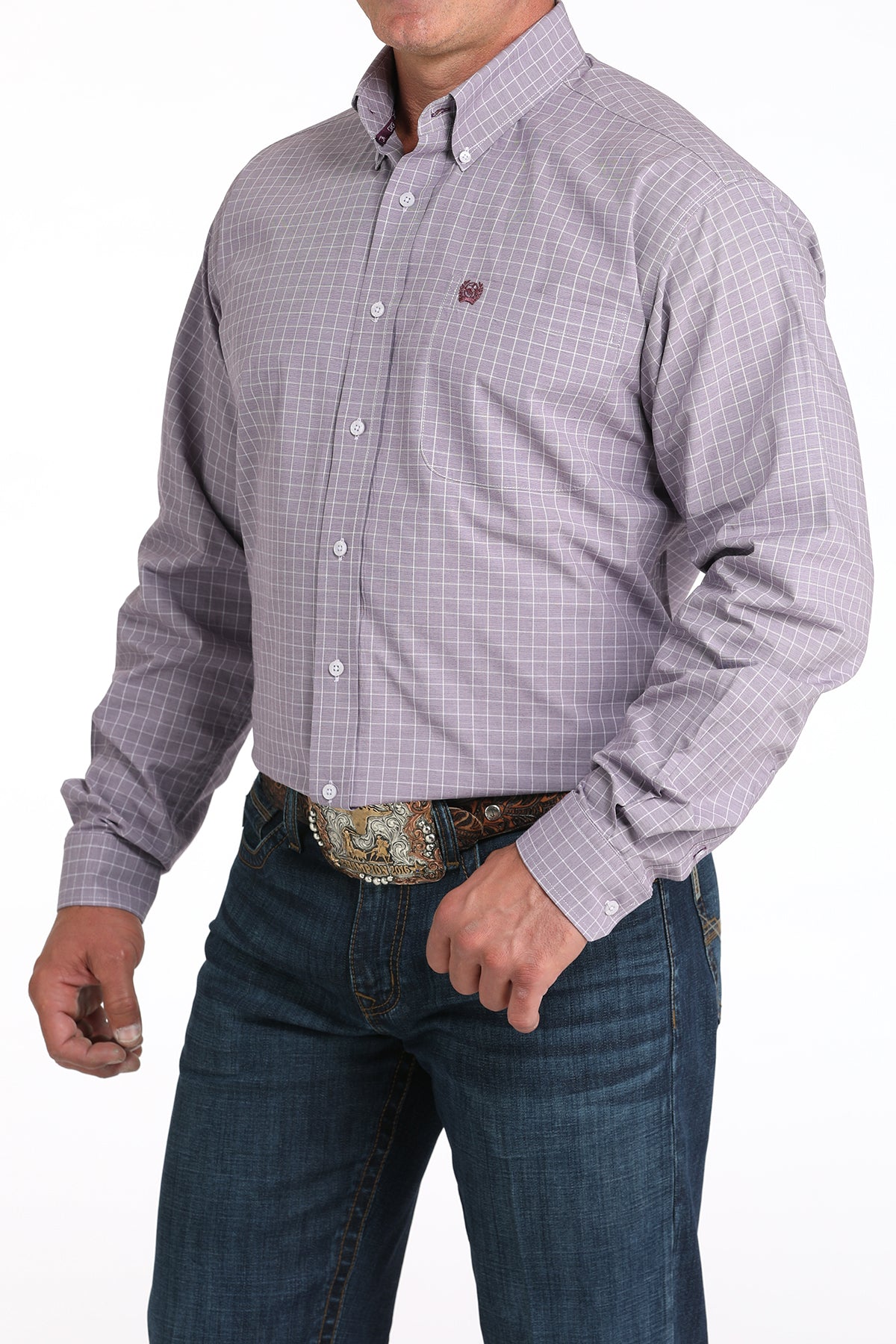 Cinch Men's Light Purple Plaid Print Western Shirt