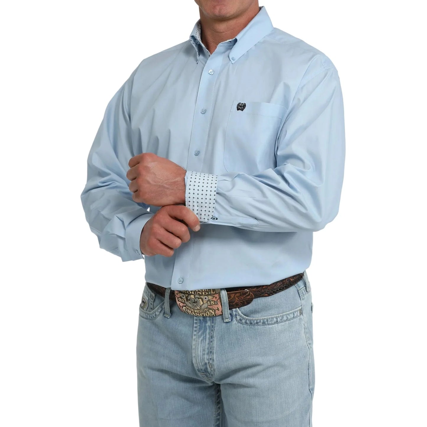 Men's Cinch Long Sleeve Light Blue Button Up Shirt