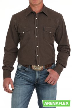 Men's Modern Fit Solid Snap Front Western Shirt - Brown - MTW1303083