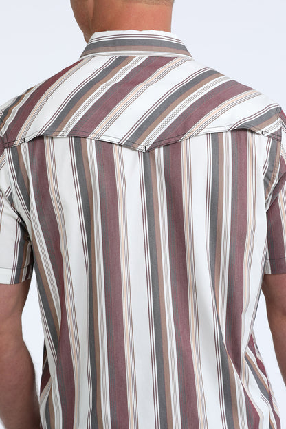 Close-up of a striped shirt with a neutral background