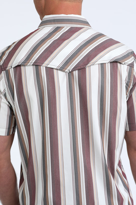 Close-up of a striped shirt with a neutral background