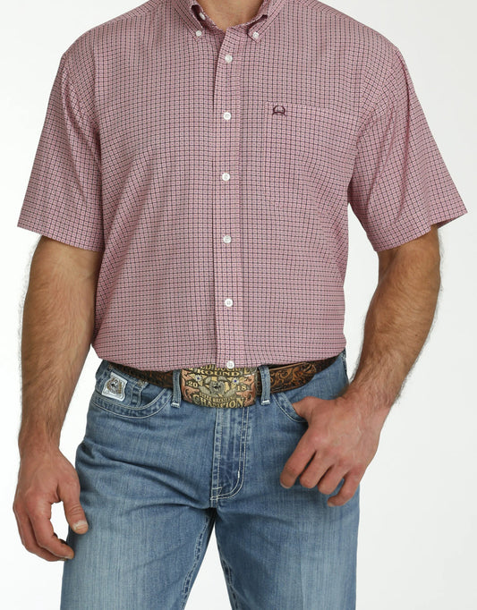 CINCH Men's Pink Short Sleeve ARENAFLEX Button-Down Western Shirt - MTW1704142
