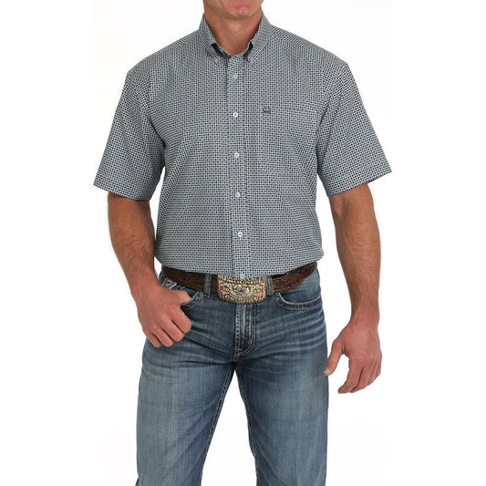 Men's Cinch Light Blue Print ArenaFlex Short Sleeve Shirt