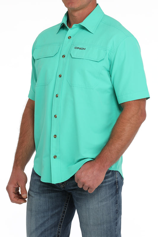 Men's Ripstop Solid Button-Down Western Shirt - Turquoise