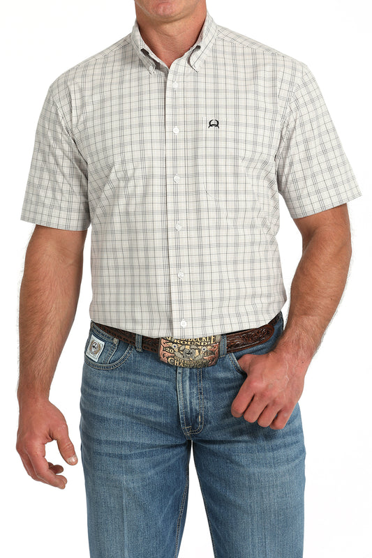 Mens Cinch S/S Vented ArenaFlex Button Down White Plaid