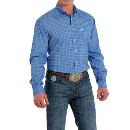 Men's Arena Flex Royal Blue Geometric Print Button Down Shirt MTW1862017