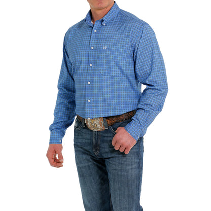 Men's Arena Flex Royal Blue Geometric Print Button Down Shirt MTW1862017