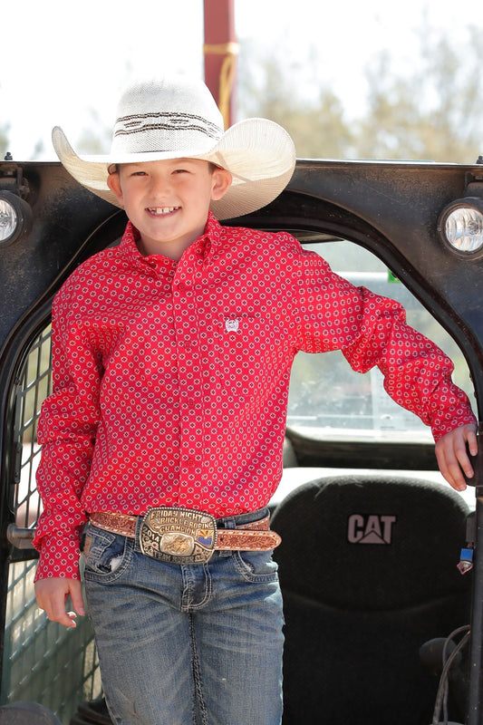 Boys' Red Long Sleeve Button Shirt - STYLE MTW7060340