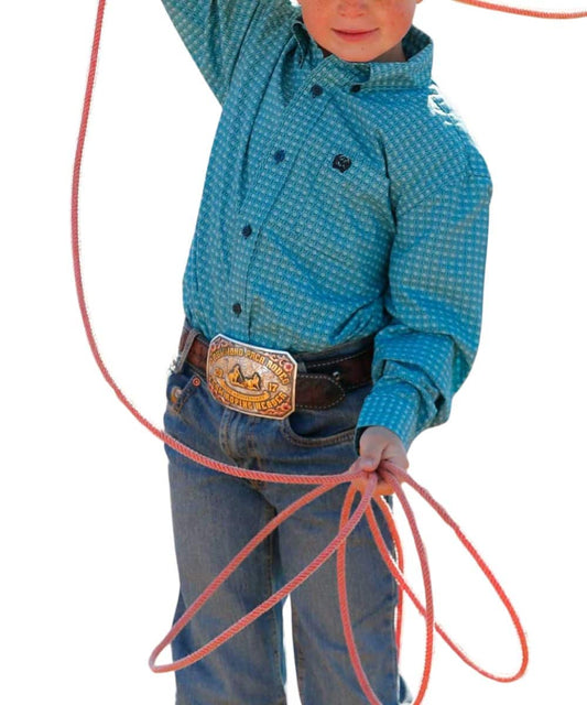 Boys Cinch Long Sleeve Blue Patterned Button Up Shirt