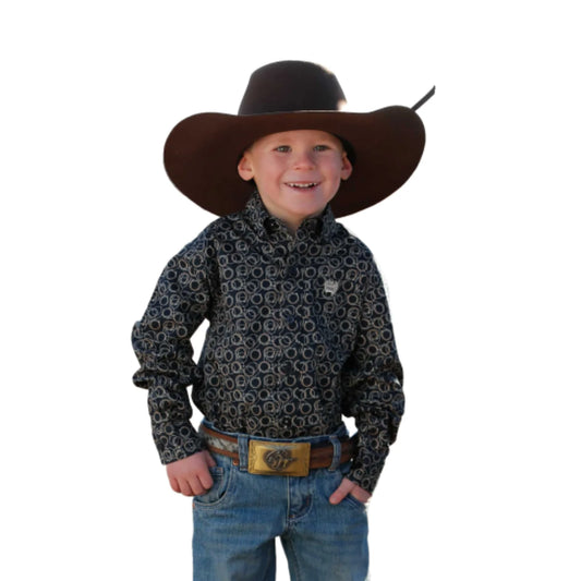 Toddler Boy's Rope Print Button-Down Western Shirt - Navy MTW7061363