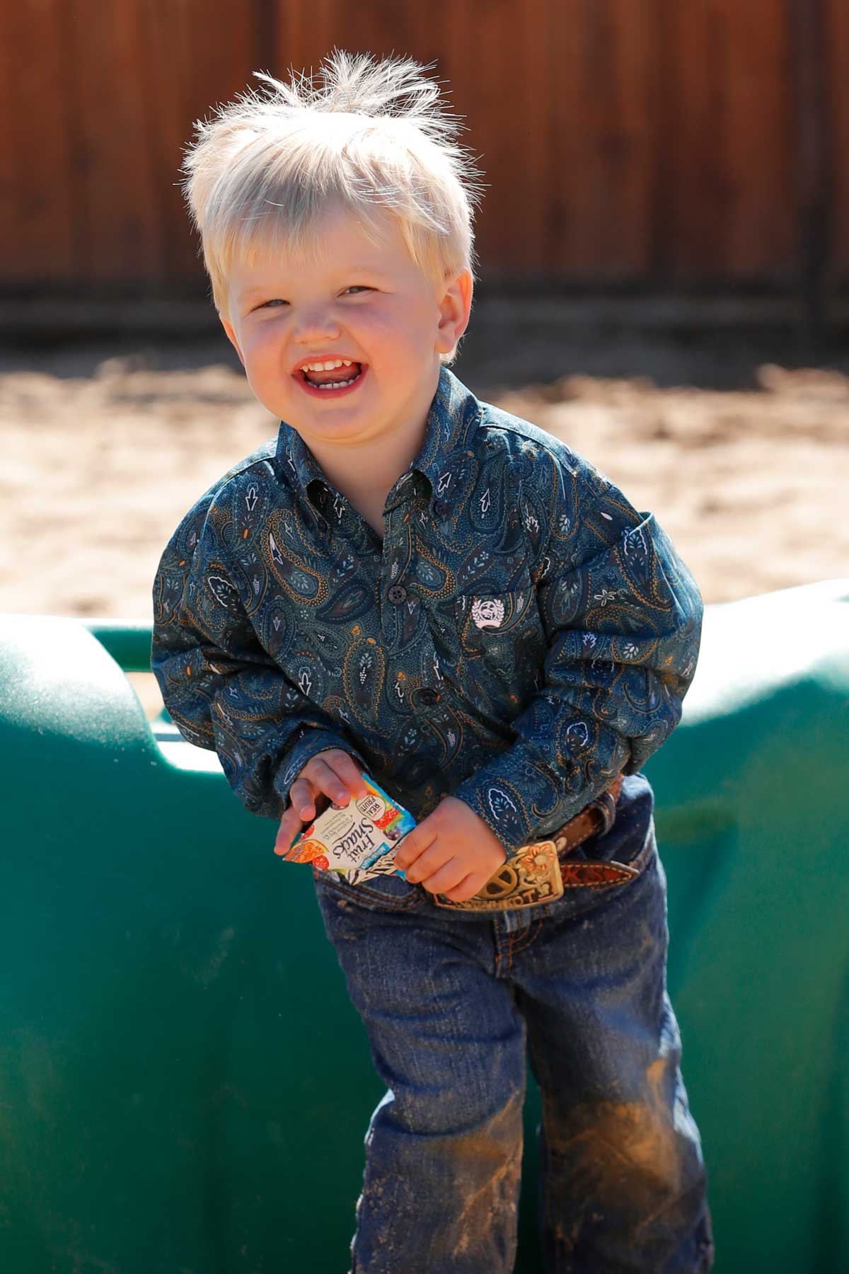 Boy's Paisley Print Button-Down Western Shirt - Blue