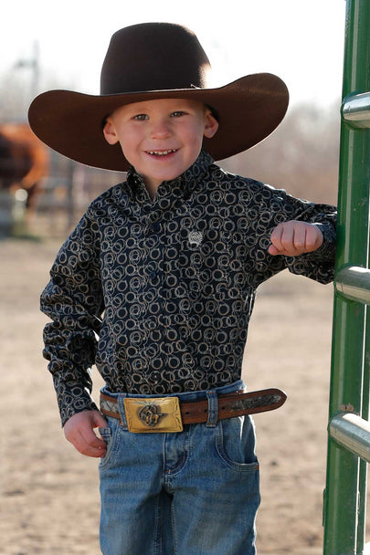 Infant Boy's Rope Print Button-Down Western Shirt - Navy MTW7062363