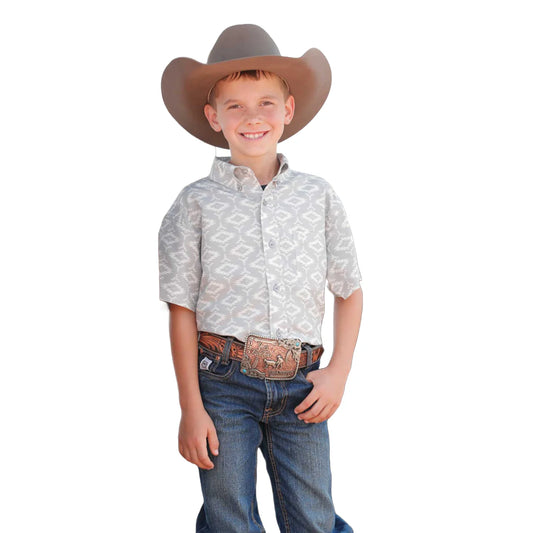 Youth Boy's Grey ArenaFlex Aztec Print Shirt - MTW7140031