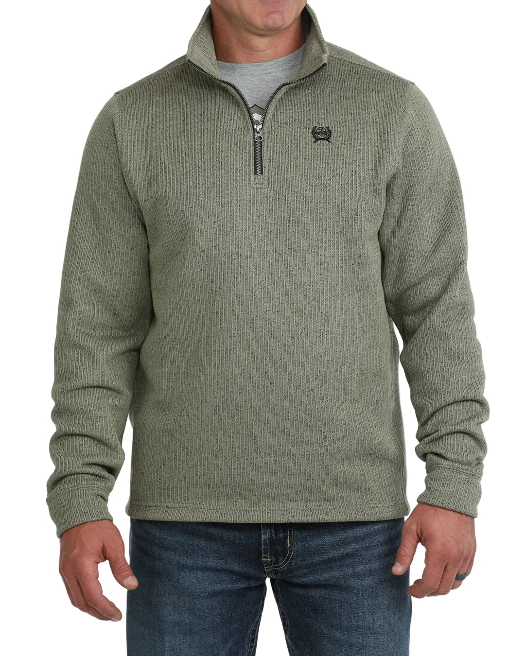 olive green sweatshirt with white background