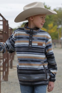Cinch Boys' Match Dad Fleece Pullover - Black/Gray/Tan - STYLE MWK7590018