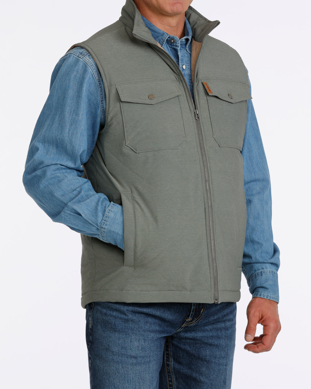 olive vest in white background