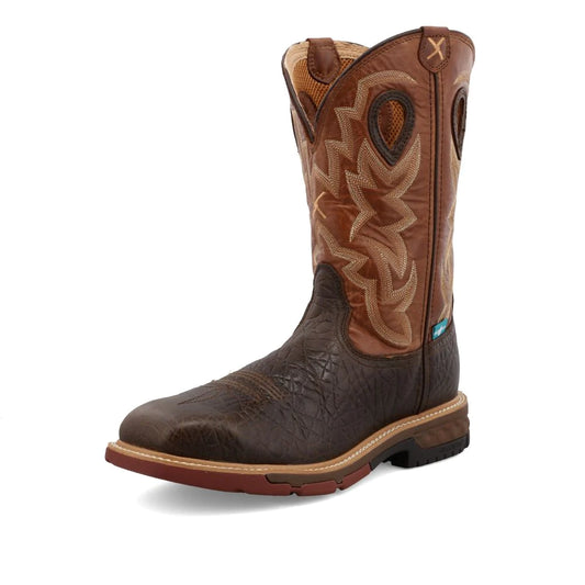 MENS TWISTED X ALLOY WORK BOOT CELL STRETCH SMOKEY CHOCOLATE