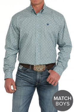 Men's Geometric Print Button-Down Western Shirt - Green -  MTW1105892