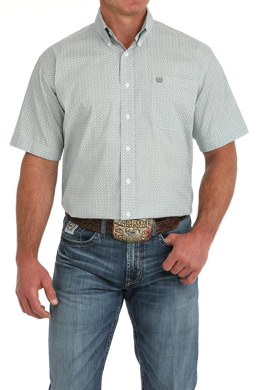 Men's Medallion Print Short Sleeve Button-Down Western Shirt - Green