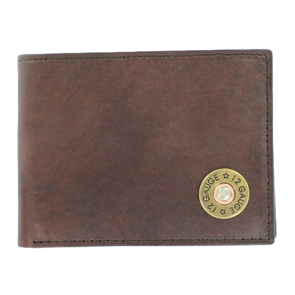 Mens 12 Gauge Outdoor Bi-Fold Leather Wallet Brown