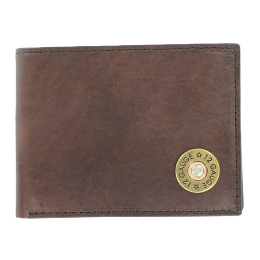 Mens 12 Gauge Outdoor Bi-Fold Leather Wallet Brown