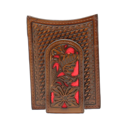 Nocona Men's Western Red Floral Inlay Magnet Money Clip Wallet - N5426504