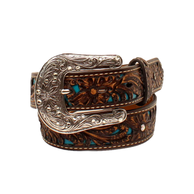 Ariat® Childrens Brown & Turquoise With Floral Overlay Belt - A1304027