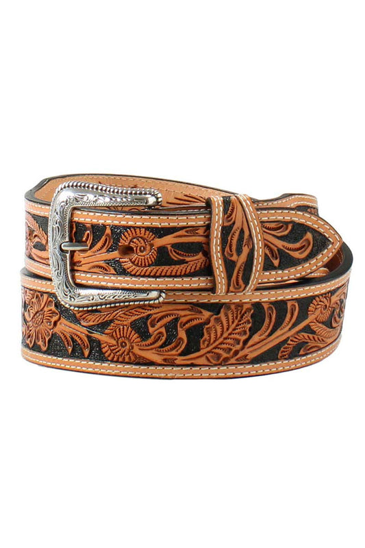 Nocona Belts Men's Hand Tooled Floral Antique Silver Leather - N24973103