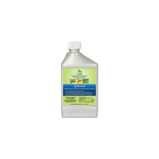 Fertilome Spinosad insect control concentrate 16 oz silver bottle with green and blue label.