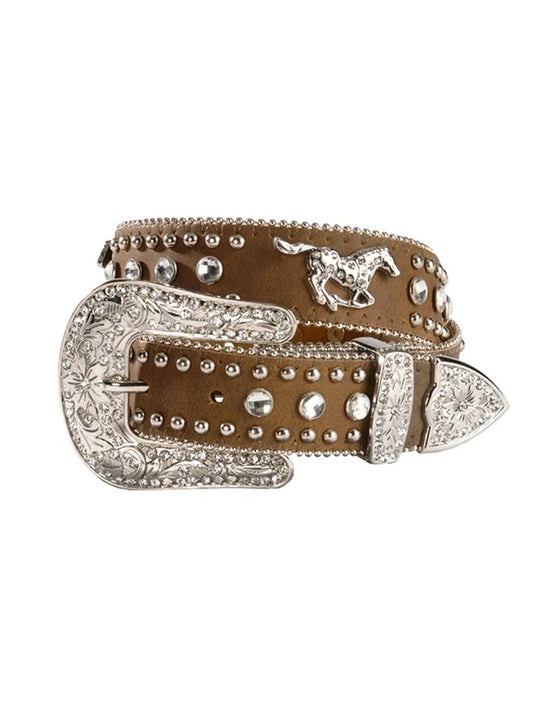 Nocona - Kids Crystal Horse Leather Belt Brown - N4427644