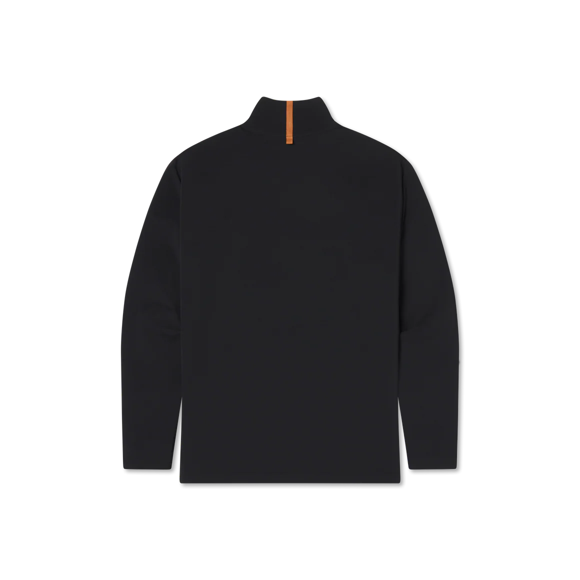 Black long sleeve pullover with high collar, featuring a tan accent on the back neck.