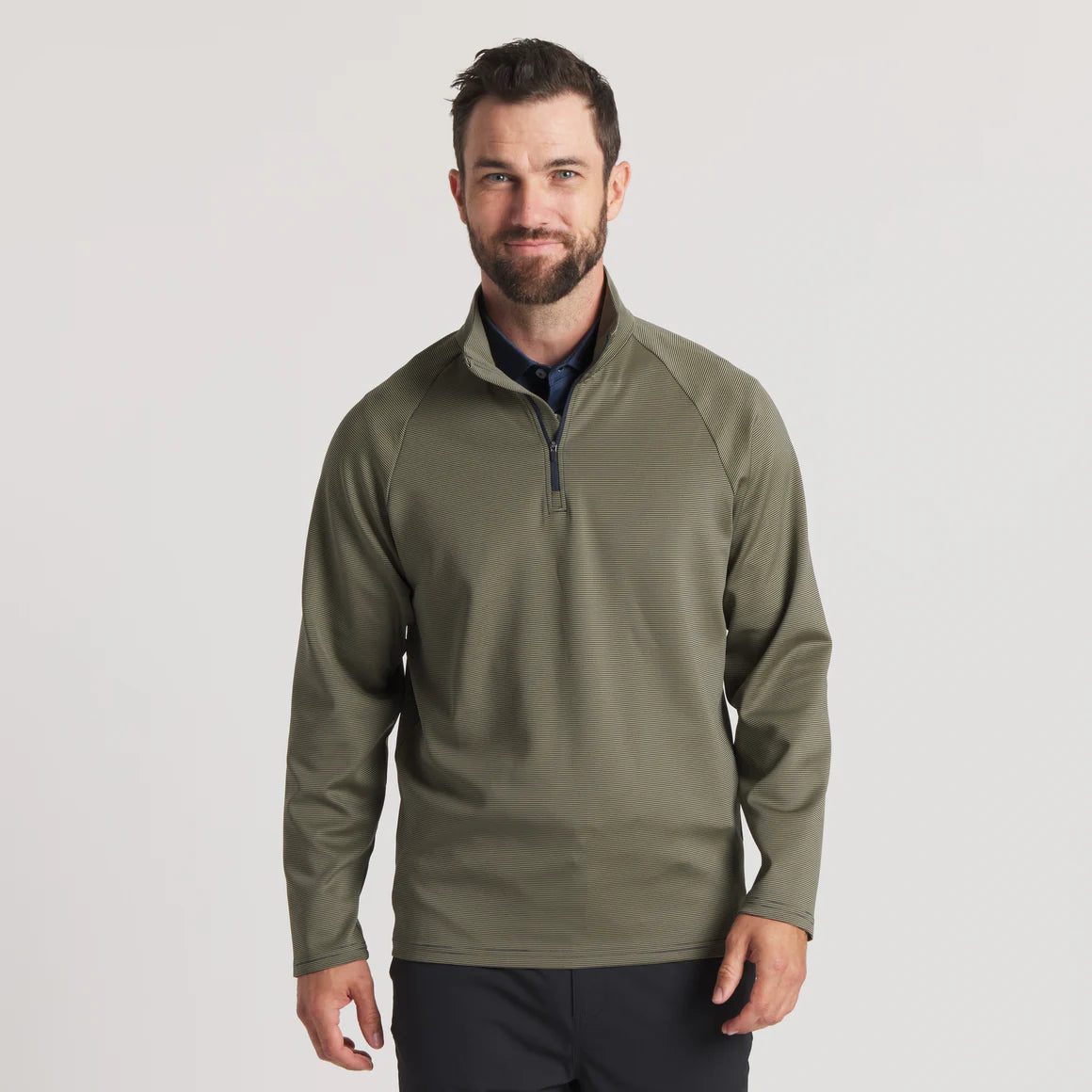 Southern Marsh Men's Southampton Performance Quarter Zip - Stripes Olive