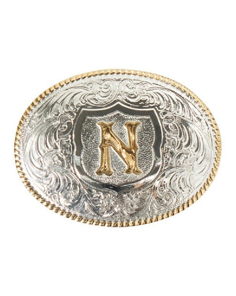 OVAL ROPE EDGE INITIAL (N) BELT BUCKLE
