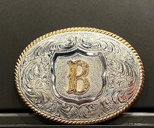 OVAL  ROPE EDGE INITIAL(B) BELT BUCKLE